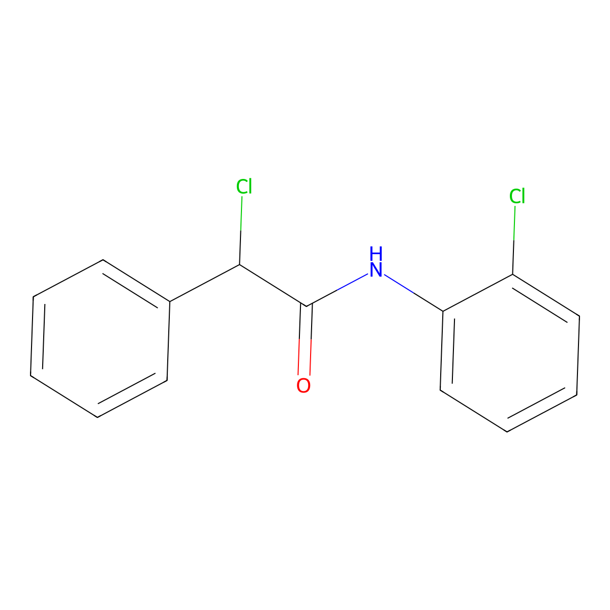 2-chloro-N-(2-chlorophenyl)-2-phenylacetamide molecular structure, CAS 401582-14-7