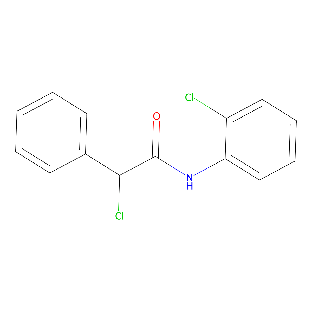 2-chloro-N-(2-chlorophenyl)-2-phenylacetamide molecular structure, CAS 401582-14-7