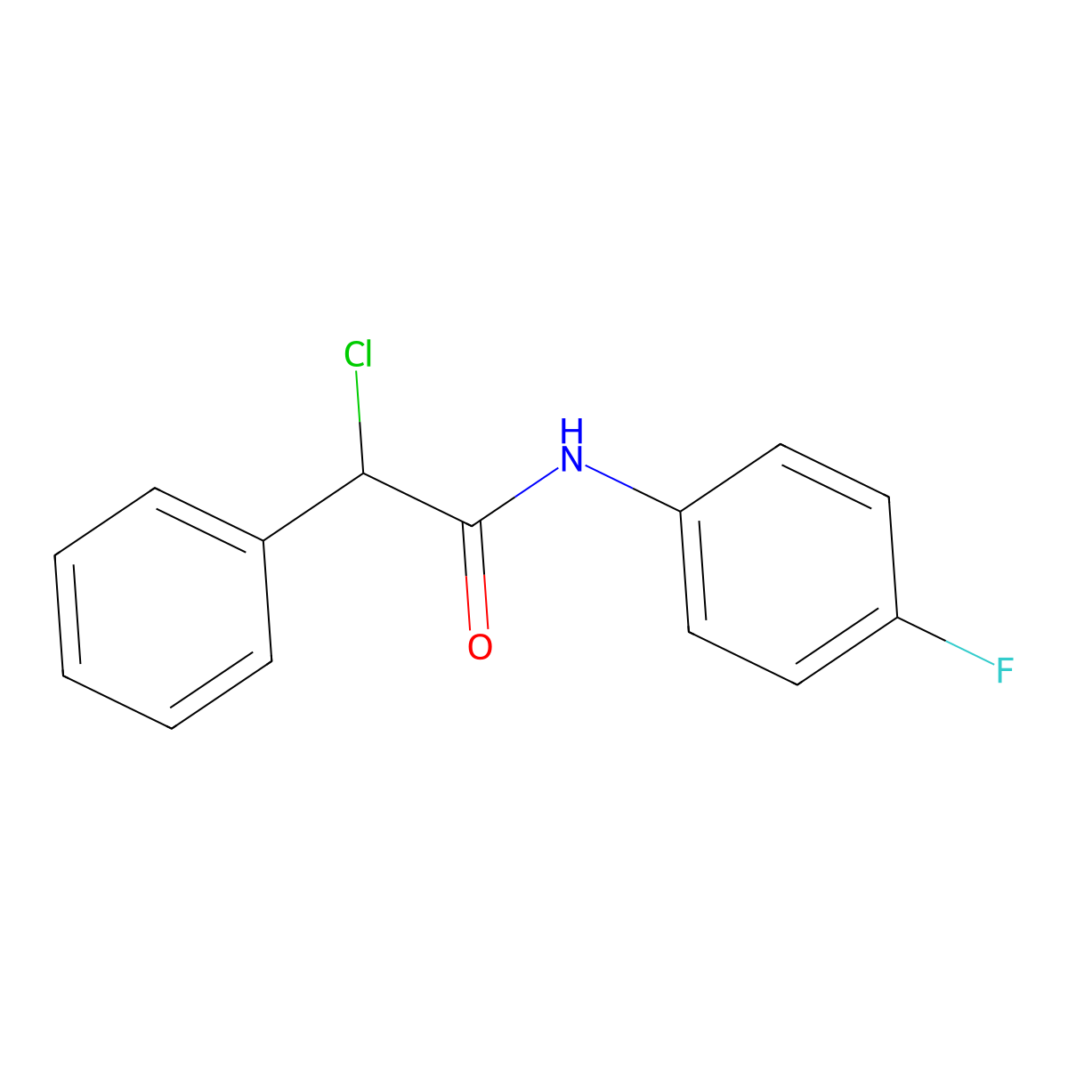 2-chloro-N-(4-fluorophenyl)-2-phenylacetamide molecular structure, CAS 401582-15-8