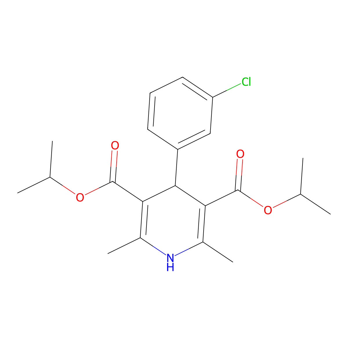 Dipropan-2-yl 4-(3-chlorophenyl)-2,6-dimethyl-1,4-dihydropyridine-3,5-dicarboxylate molecular structure, CAS 401582-30-7