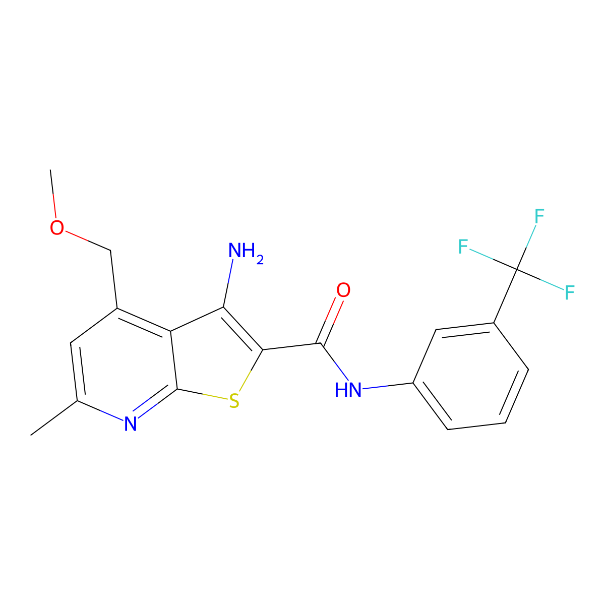 3-amino-4-(methoxymethyl)-6-methyl-N-[3-(trifluoromethyl)phenyl]thieno[2,3-b]pyridine-2-carboxamide molecular structure, CAS 401582-70-5
