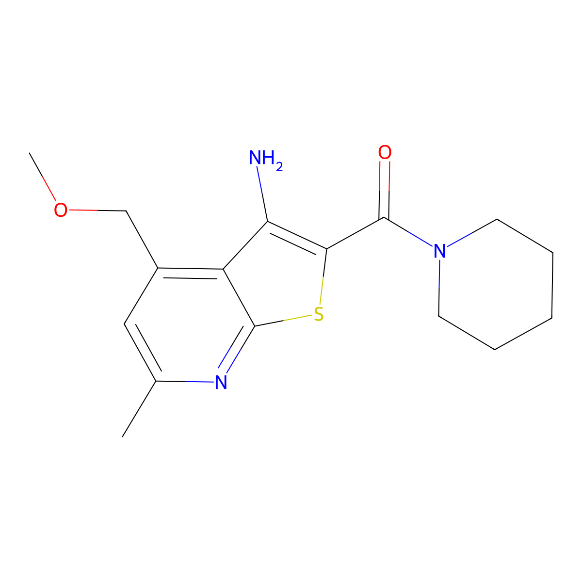[3-Amino-4-(methoxymethyl)-6-methylthieno[2,3-b]pyridin-2-yl]-piperidin-1-ylmethanone molecular structure, CAS 401582-71-6