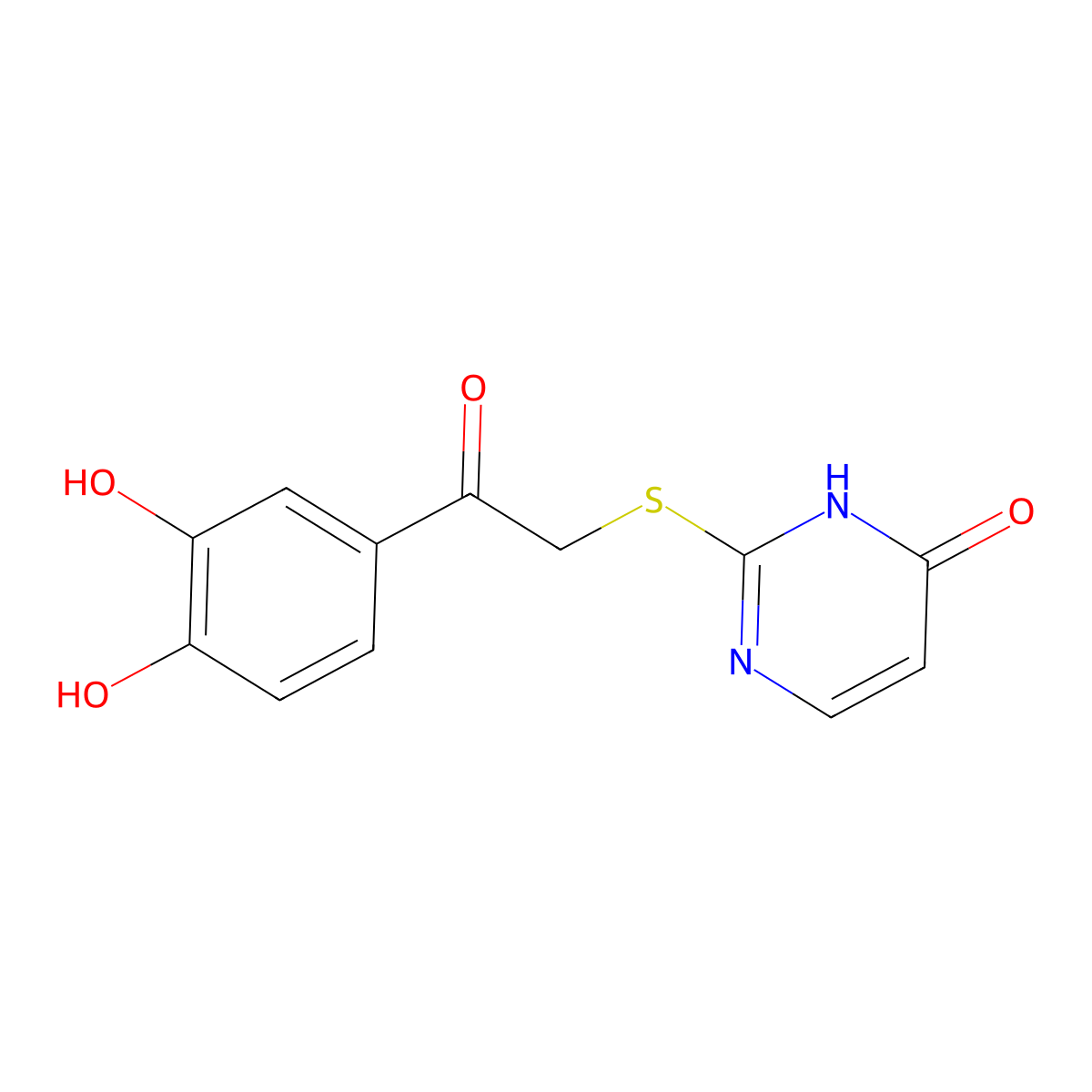 2-[2-(3,4-dihydroxyphenyl)-2-oxoethyl]sulfanyl-1H-pyrimidin-6-one molecular structure, CAS 401583-87-7