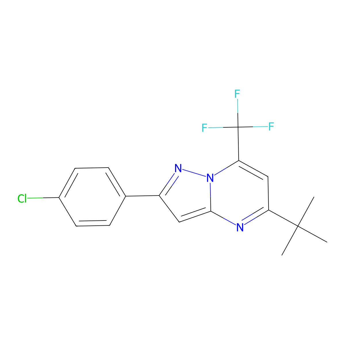 5-Tert-butyl-2-(4-chlorophenyl)-7-(trifluoromethyl)pyrazolo[1,5-a]pyrimidine molecular structure, CAS 401588-45-2