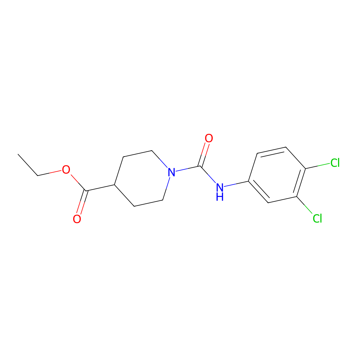 Ethyl 1-((3,4-dichlorophenyl)carbamoyl)piperidine-4-carboxylate molecular structure, CAS 401589-71-7