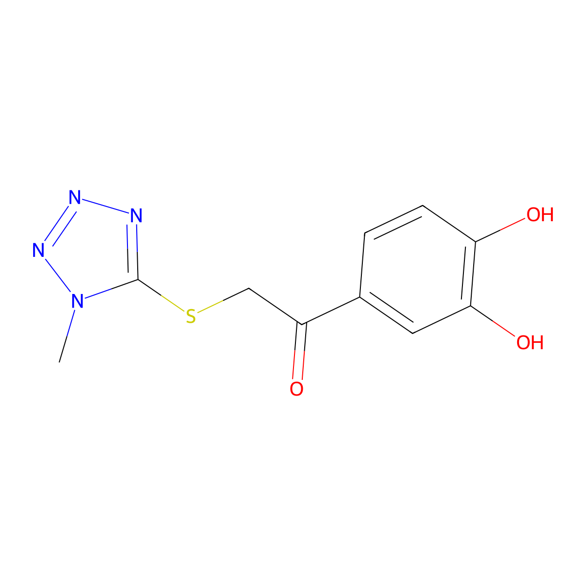 1-(3,4-Dihydroxyphenyl)-2-((1-methyl-1H-tetrazol-5-yl)thio)ethan-1-one molecular structure, CAS 401590-85-0