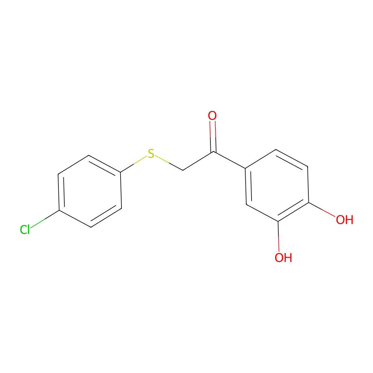 2-(4-Chlorophenyl)sulfanyl-1-(3,4-dihydroxyphenyl)ethanone molecular structure, CAS 401590-89-4