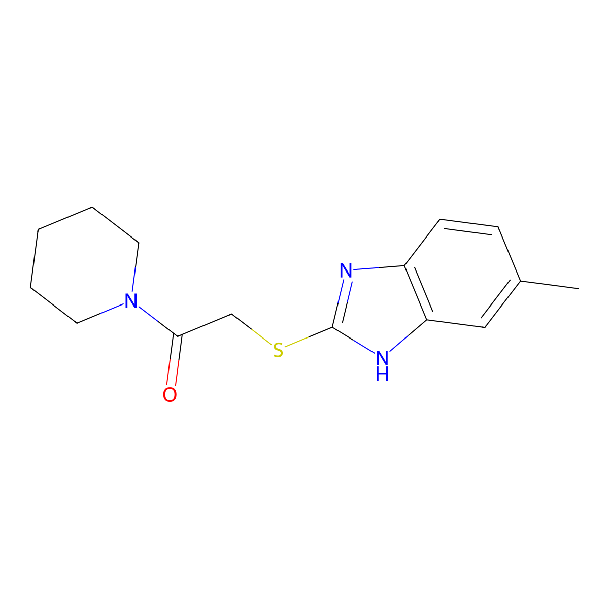 2-((5-methyl-1H-benzo[d]imidazol-2-yl)thio)-1-(piperidin-1-yl)ethanone molecular structure, CAS 401590-91-8