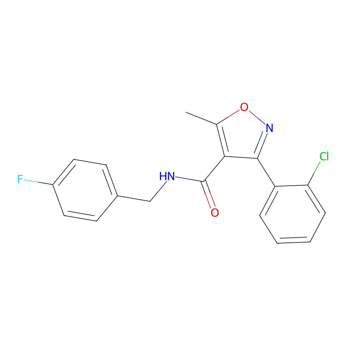 3-(2-chlorophenyl)-N-[(4-fluorophenyl)methyl]-5-methyl-1,2-oxazole-4-carboxamide molecular structure, CAS 401595-61-7