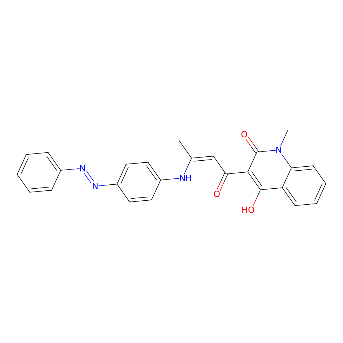 2(1H)-Quinolinone, 4-hydroxy-1-methyl-3-[1-oxo-3-[[4-(2-phenyldiazenyl)phenyl]amino]-2-buten-1-yl]- molecular structure, CAS 401599-32-4