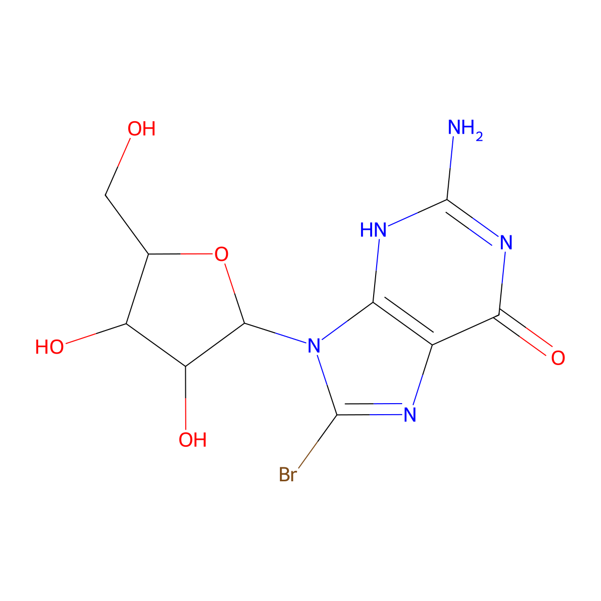 2-amino-8-bromo-9-[(2R,3R,4S,5R)-3,4-dihydroxy-5-(hydroxymethyl)oxolan-2-yl]-3H-purin-6-one molecular structure, CAS 4016-63-1