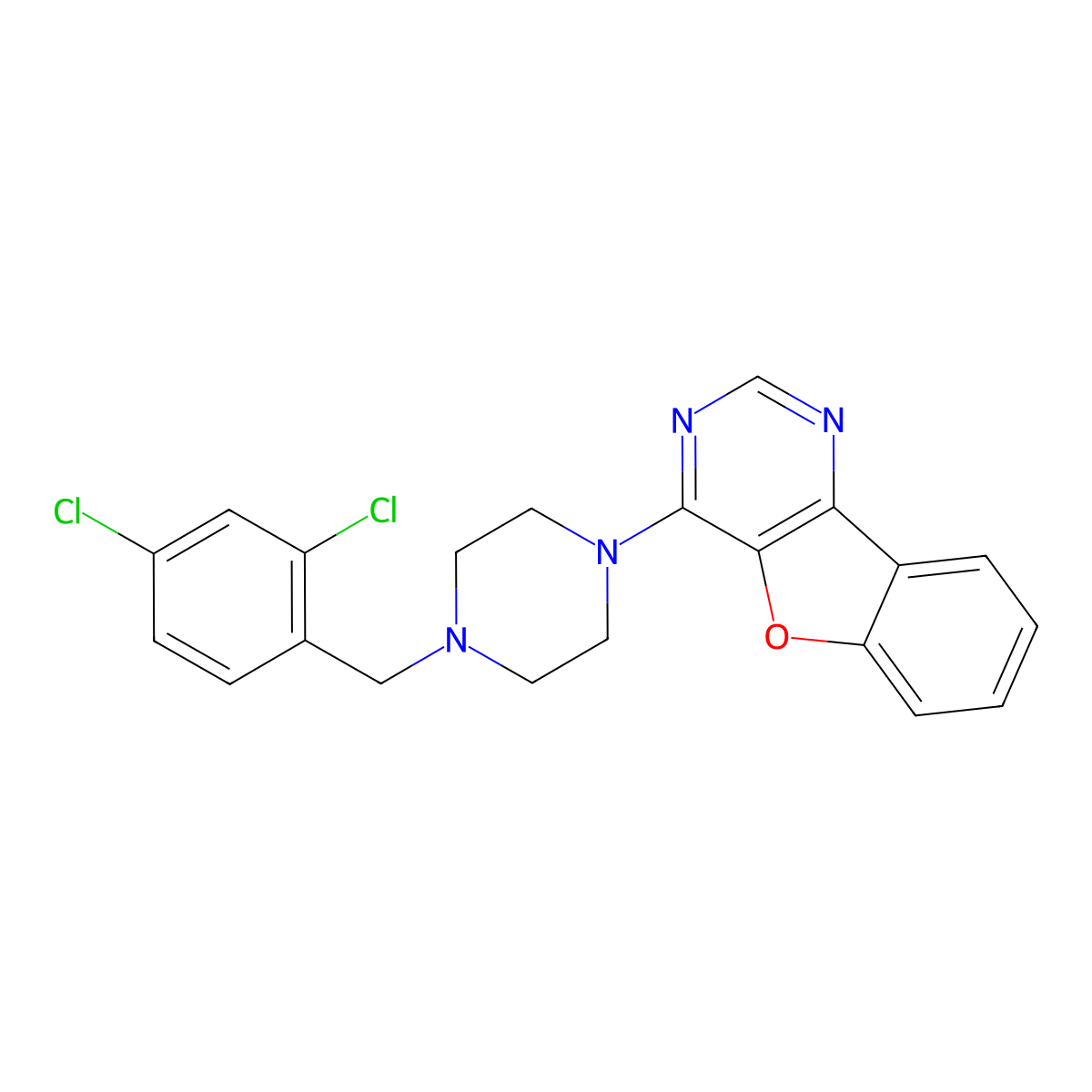 4-[4-[(2,4-Dichlorophenyl)methyl]piperazin-1-yl]-[1]benzofuro[3,2-d]pyrimidine molecular structure, CAS 401600-13-3