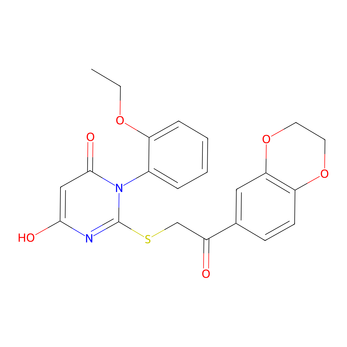 2-{[2-(2,3-dihydro-1,4-benzodioxin-6-yl)-2-oxoethyl]sulfanyl}-3-(2-ethoxyphenyl)-6-hydroxypyrimidin-4(3H)-one molecular structure, CAS 401603-83-6