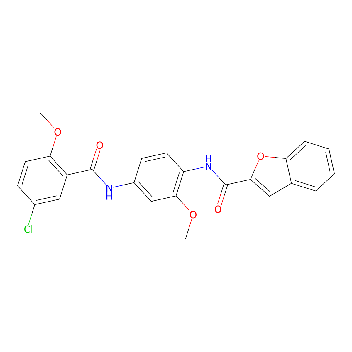N-[4-[(5-chloro-2-methoxybenzoyl)amino]-2-methoxyphenyl]-1-benzofuran-2-carboxamide molecular structure, CAS 401607-99-6