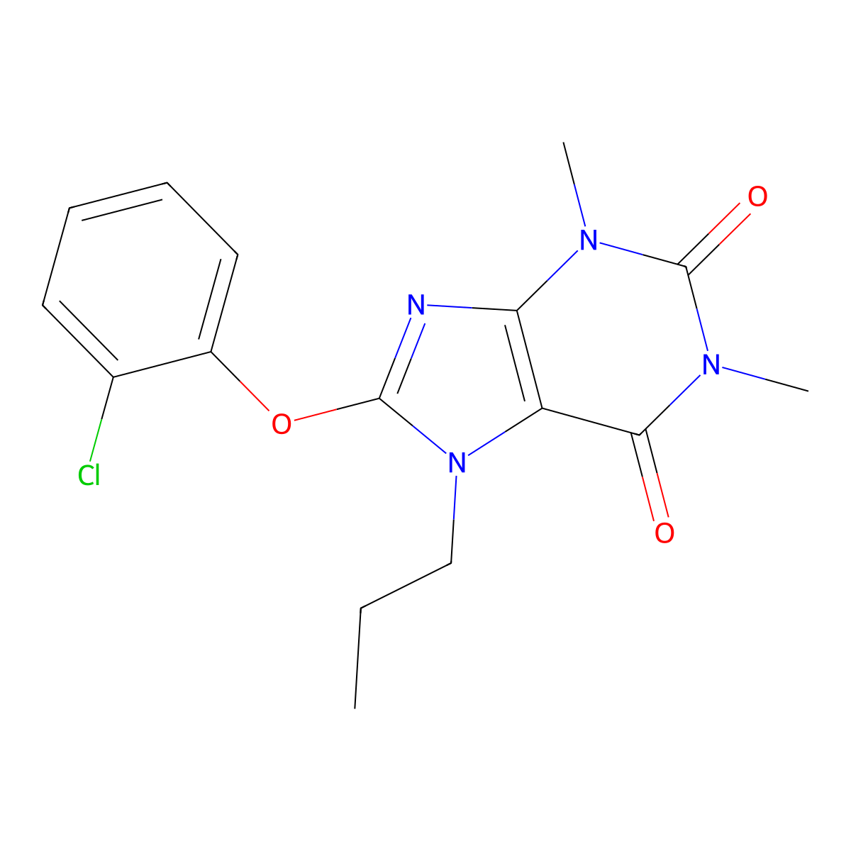 8-(2-chlorophenoxy)-1,3-dimethyl-7-propyl-3,7-dihydro-1H-purine-2,6-dione molecular structure, CAS 401611-45-8