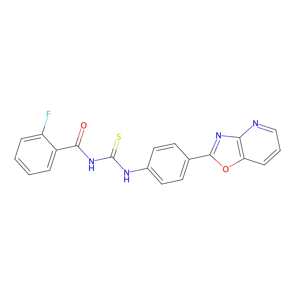 2-fluoro-N-[[4-([1,3]oxazolo[4,5-b]pyridin-2-yl)phenyl]carbamothioyl]benzamide molecular structure, CAS 401612-46-2