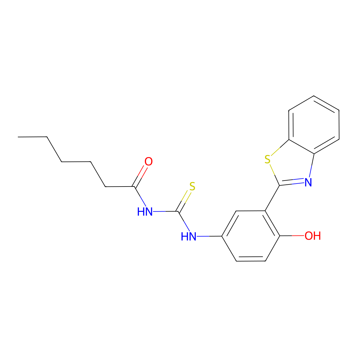 N-{[3-(1,3-benzothiazol-2-yl)-4-hydroxyphenyl]carbamothioyl}hexanamide molecular structure, CAS 401614-72-0