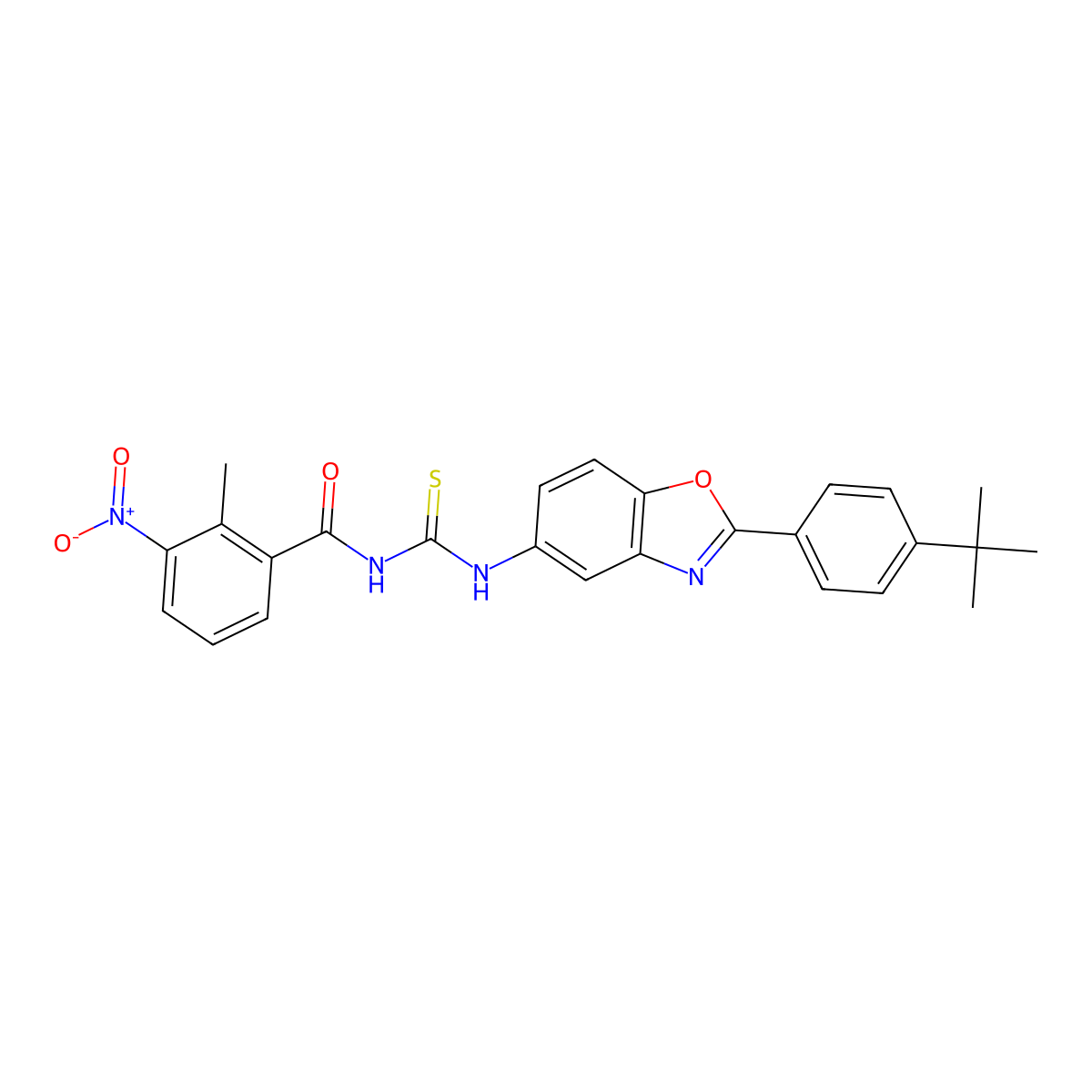 N-[[2-(4-tert-butylphenyl)-1,3-benzoxazol-5-yl]carbamothioyl]-2-methyl-3-nitrobenzamide molecular structure, CAS 401615-13-2