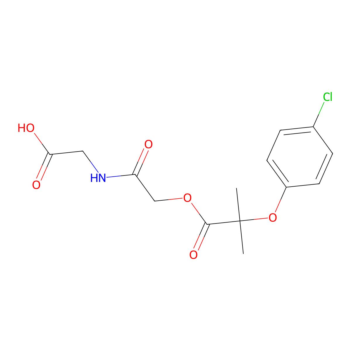 ((((2-(4-Chlorophenoxy)-2-methylpropanoyl)oxy)acetyl)amino)acetic acid molecular structure, CAS 401615-88-1