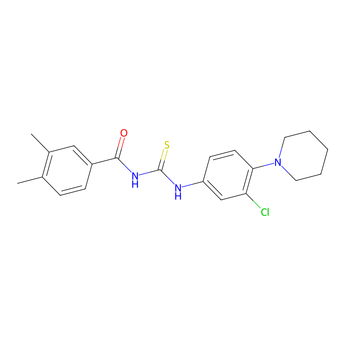 N-[(3-chloro-4-piperidin-1-ylphenyl)carbamothioyl]-3,4-dimethylbenzamide molecular structure, CAS 401617-70-7