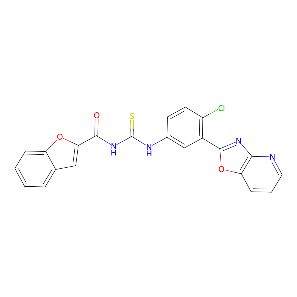 N-[[4-chloro-3-([1,3]oxazolo[4,5-b]pyridin-2-yl)phenyl]carbamothioyl]-1-benzofuran-2-carboxamide molecular structure, CAS 401619-58-7