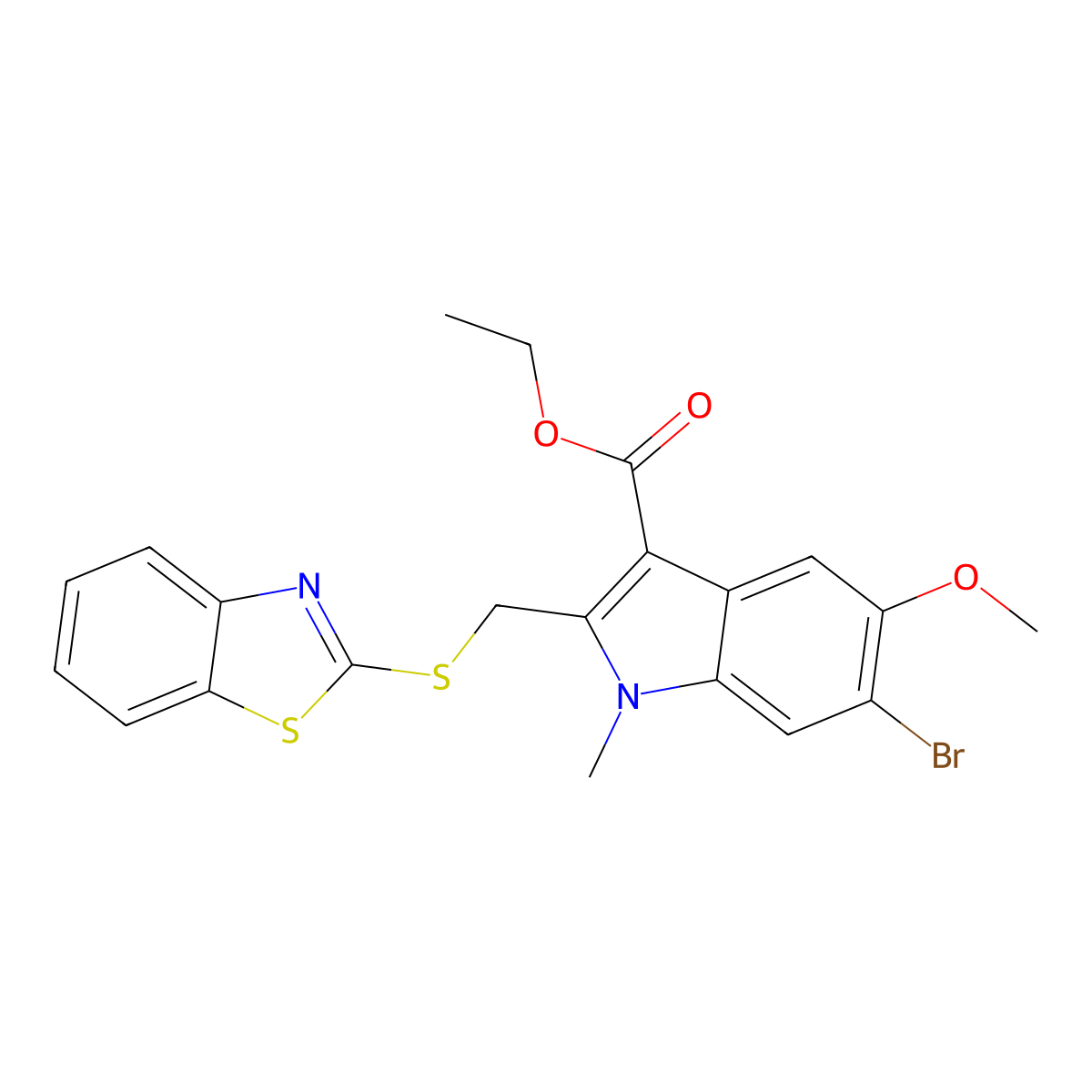 Ethyl 2-(1,3-benzothiazol-2-ylsulfanylmethyl)-6-bromo-5-methoxy-1-methylindole-3-carboxylate molecular structure, CAS 401631-41-2
