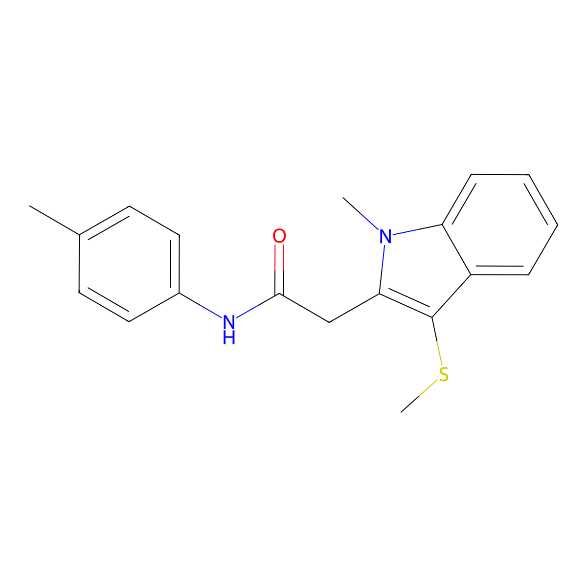 2-(1-methyl-3-methylsulfanylindol-2-yl)-N-(4-methylphenyl)acetamide molecular structure, CAS 401631-51-4