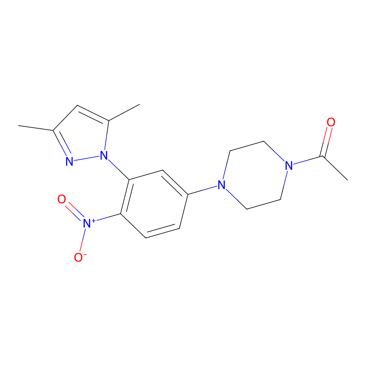1-[4-[3-(3,5-Dimethylpyrazol-1-yl)-4-nitrophenyl]piperazin-1-yl]ethanone molecular structure, CAS 401631-83-2