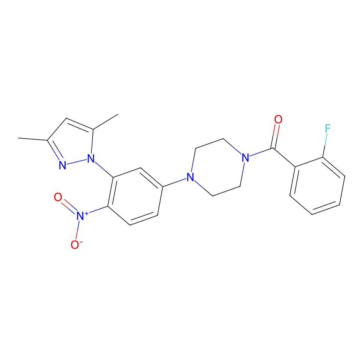 [4-[3-(3,5-Dimethylpyrazol-1-yl)-4-nitrophenyl]piperazin-1-yl]-(2-fluorophenyl)methanone molecular structure, CAS 401631-84-3