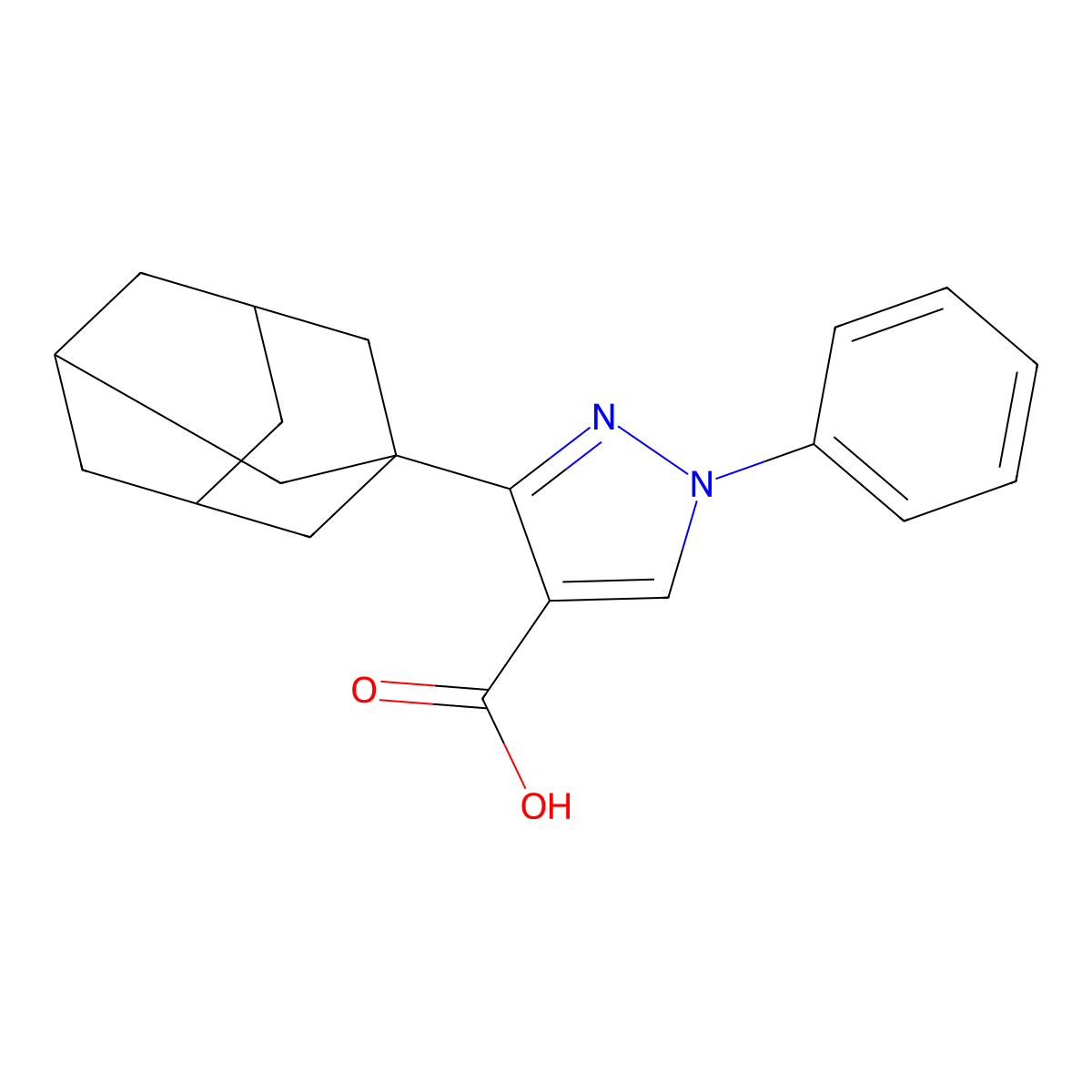3-(1-Adamantyl)-1-phenyl-1H-pyrazole-4-carboxylic acid molecular structure, CAS 401632-69-7
