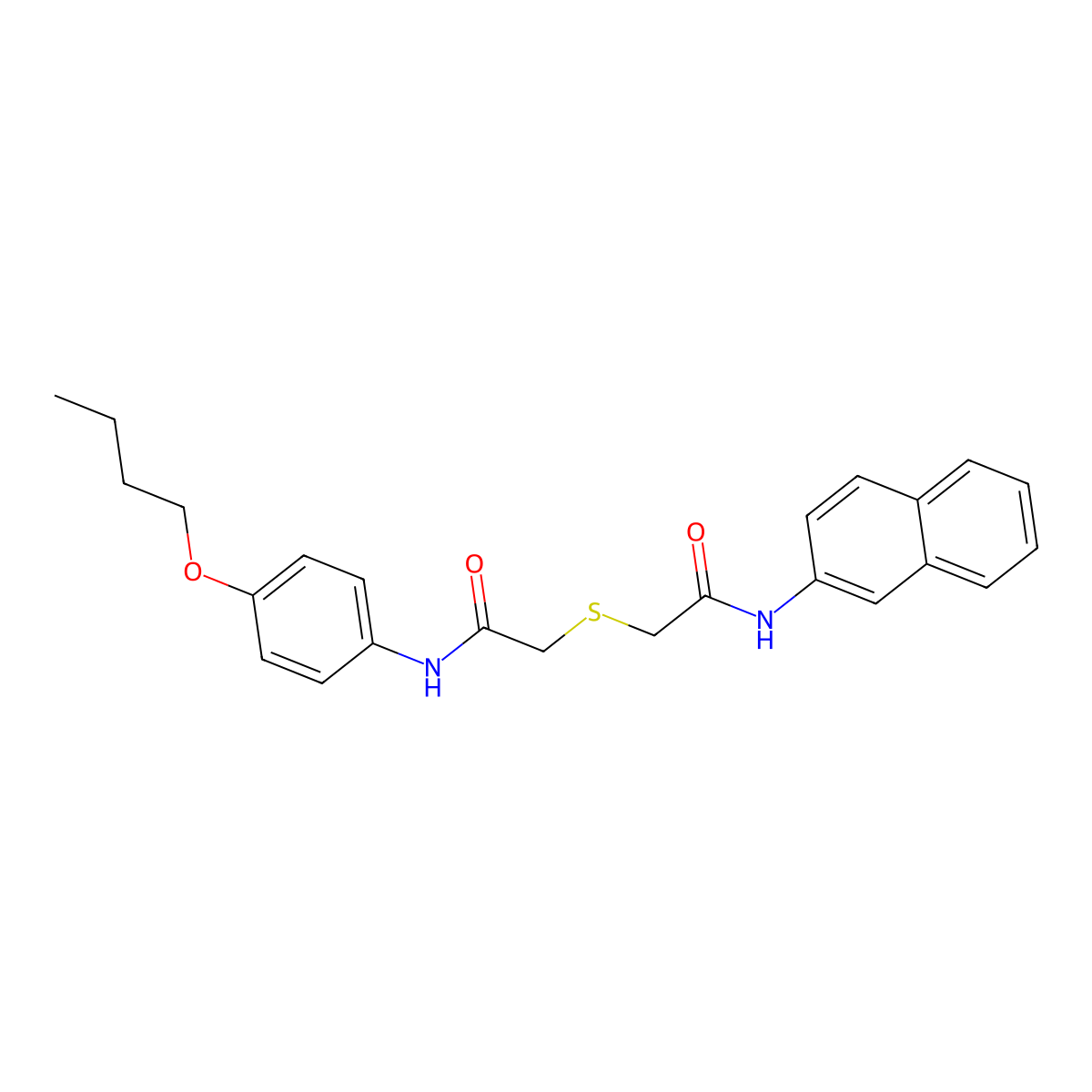 N-(4-butoxyphenyl)-2-[2-(naphthalen-2-ylamino)-2-oxoethyl]sulfanylacetamide molecular structure, CAS 401635-31-2