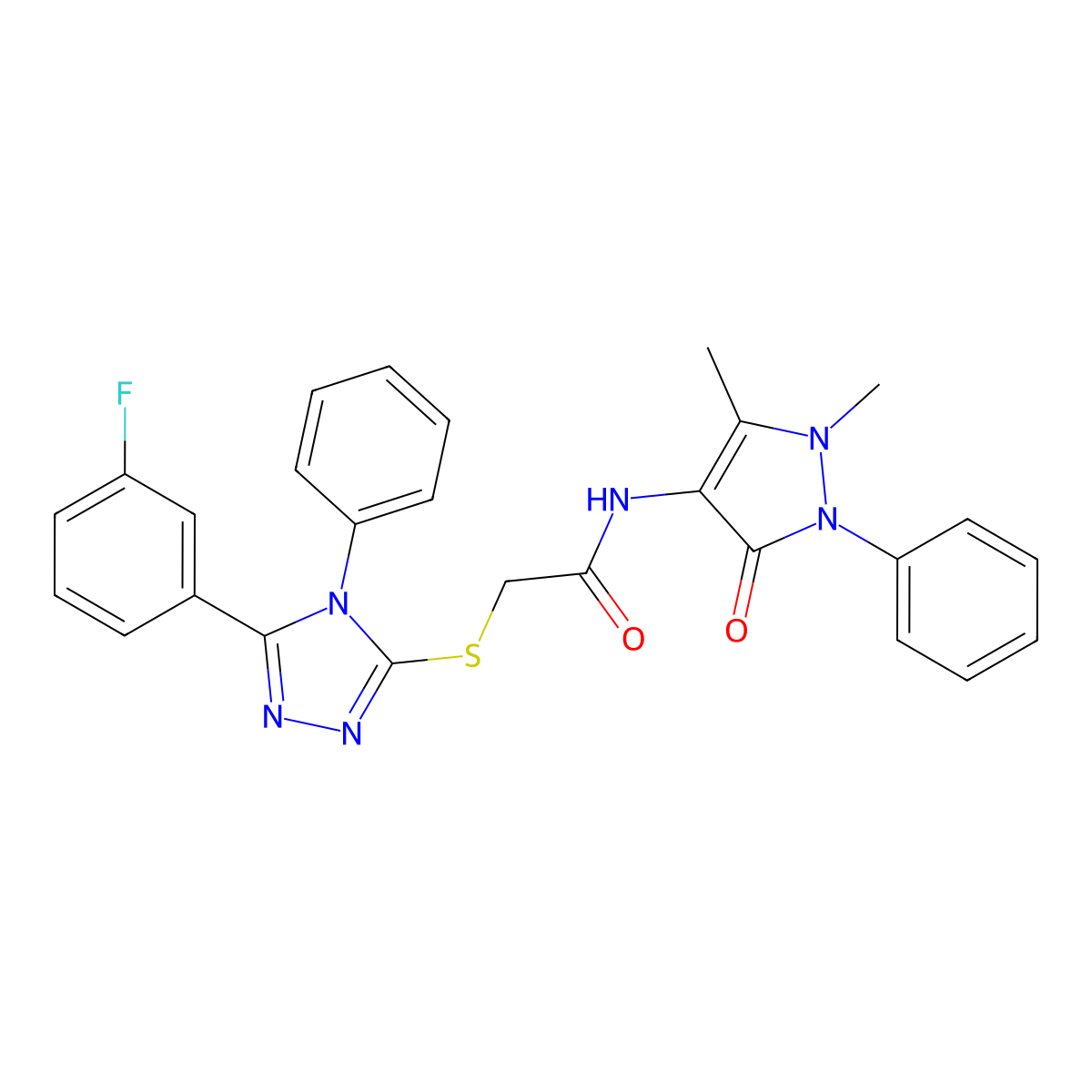 N-(1,5-dimethyl-3-oxo-2-phenyl-2,3-dihydro-1H-pyrazol-4-yl)-2-{[5-(3-fluorophenyl)-4-phenyl-4H-1,2,4-triazol-3-yl]sulfanyl}acetamide molecular structure, CAS 401635-34-5