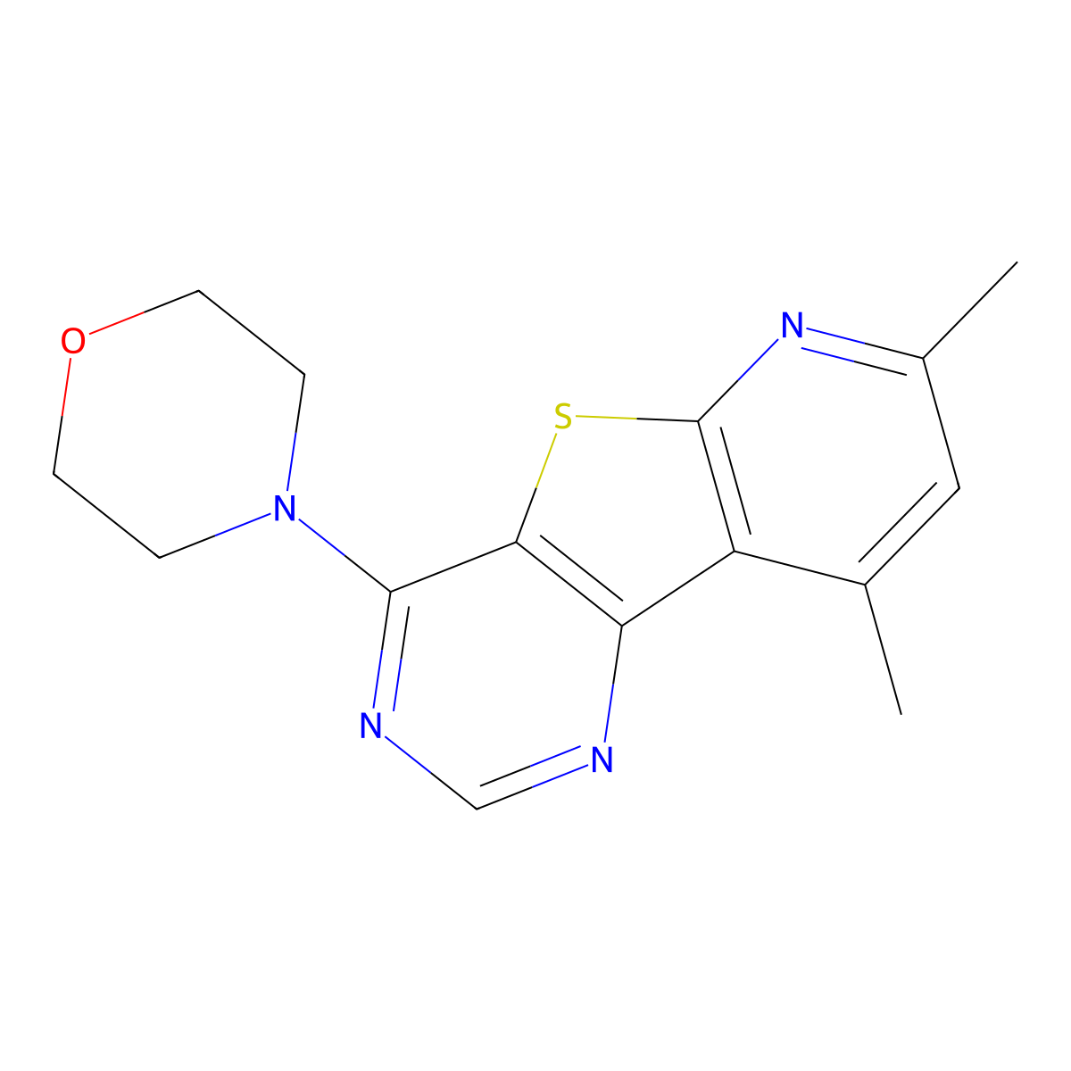 4-(7,9-Dimethylpyrido[3',2':4,5]thieno[3,2-d]pyrimidin-4-yl)morpholine molecular structure, CAS 401635-49-2