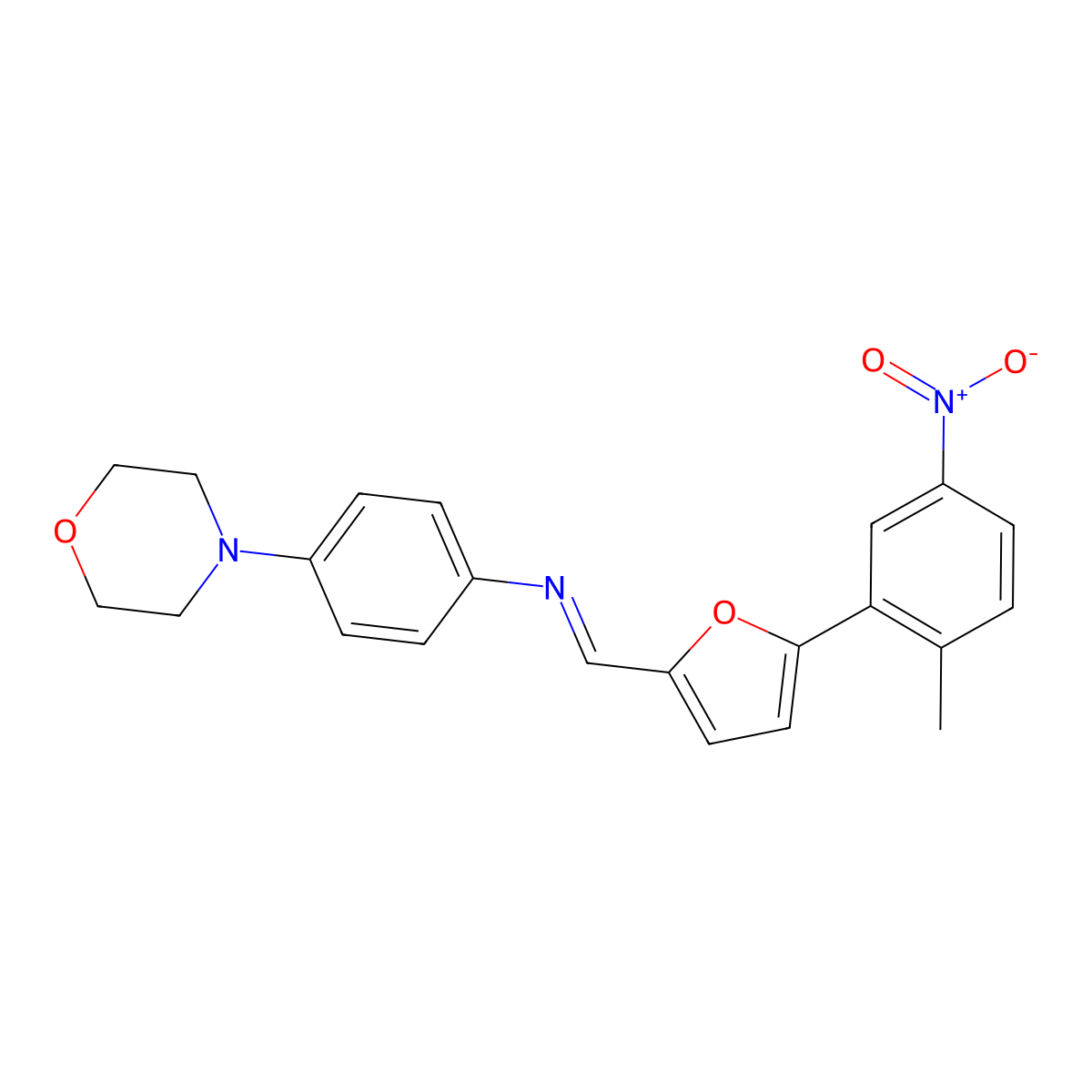 N-[[5-(2-Methyl-5-nitrophenyl)-2-furanyl]methylene]-4-(4-morpholinyl)benzenamine molecular structure, CAS 401636-43-9