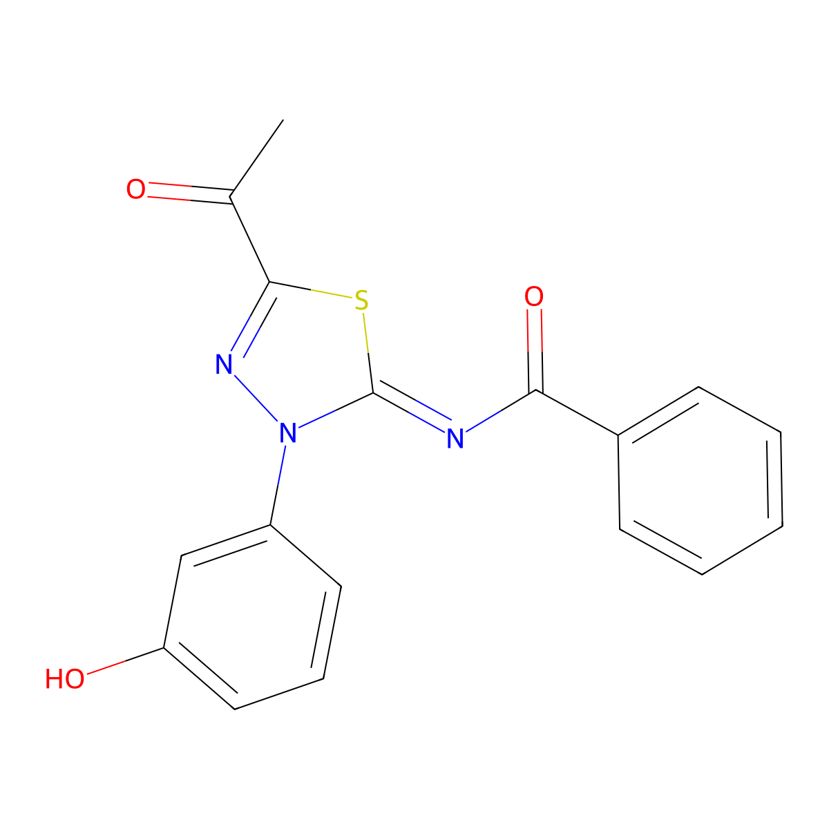 N-[5-acetyl-3-(3-hydroxyphenyl)-1,3,4-thiadiazol-2-ylidene]benzamide molecular structure, CAS 401637-12-5