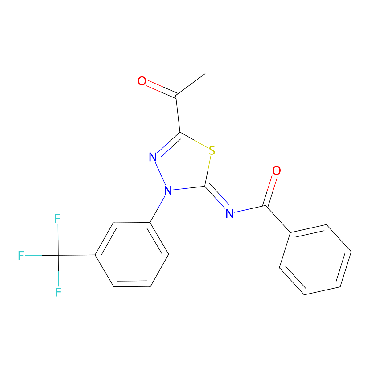 N-[5-acetyl-3-[3-(trifluoromethyl)phenyl]-1,3,4-thiadiazol-2-ylidene]benzamide molecular structure, CAS 401637-16-9
