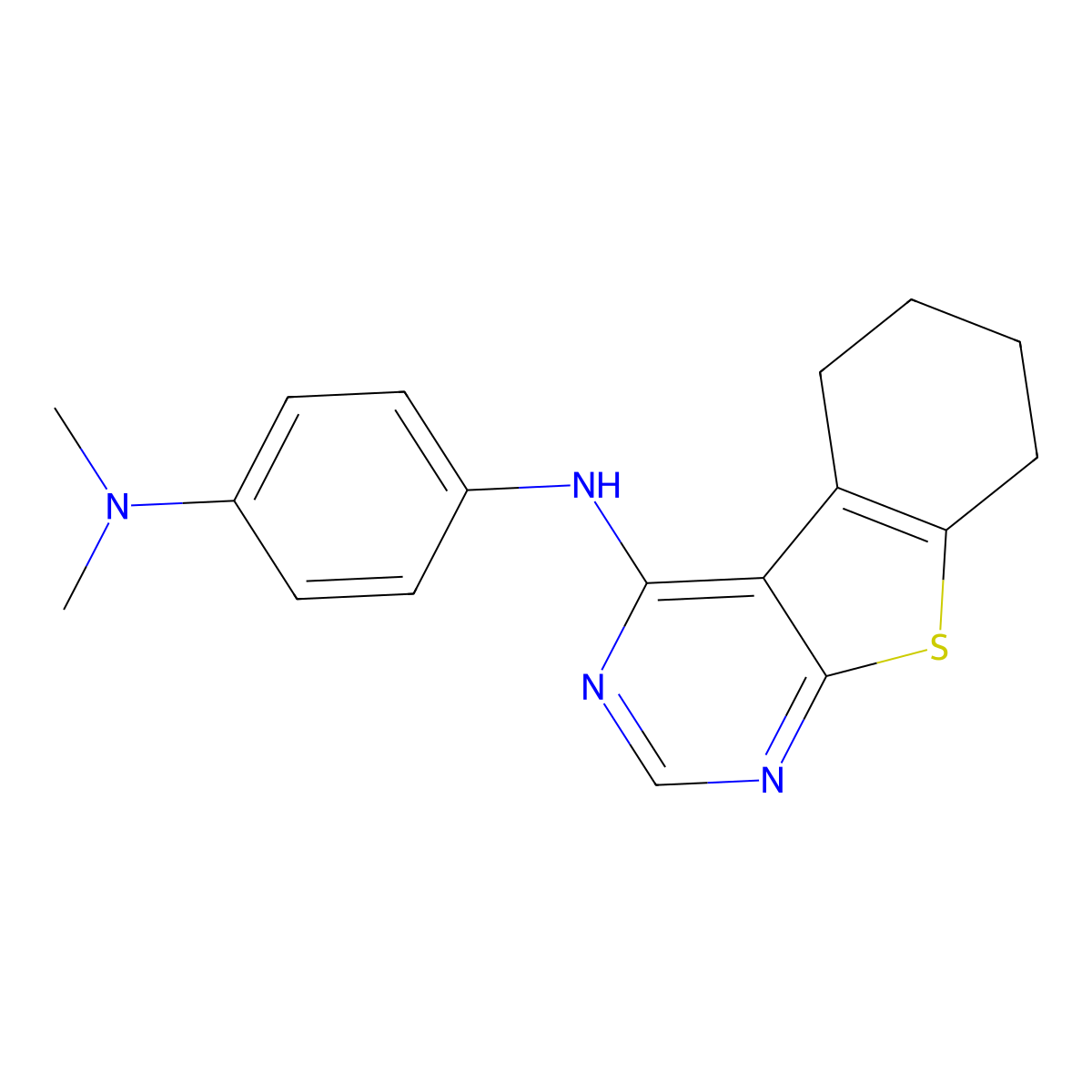 N,N-dimethyl-N'-(5,6,7,8-tetrahydro[1]benzothieno[2,3-d]pyrimidin-4-yl)benzene-1,4-diamine molecular structure, CAS 401638-62-8