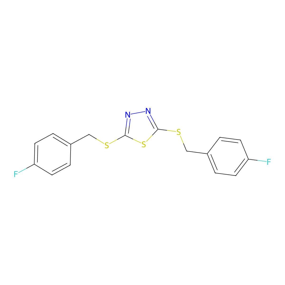 2,5-Bis((4-fluorobenzyl)thio)-1,3,4-thiadiazole molecular structure, CAS 401641-24-5