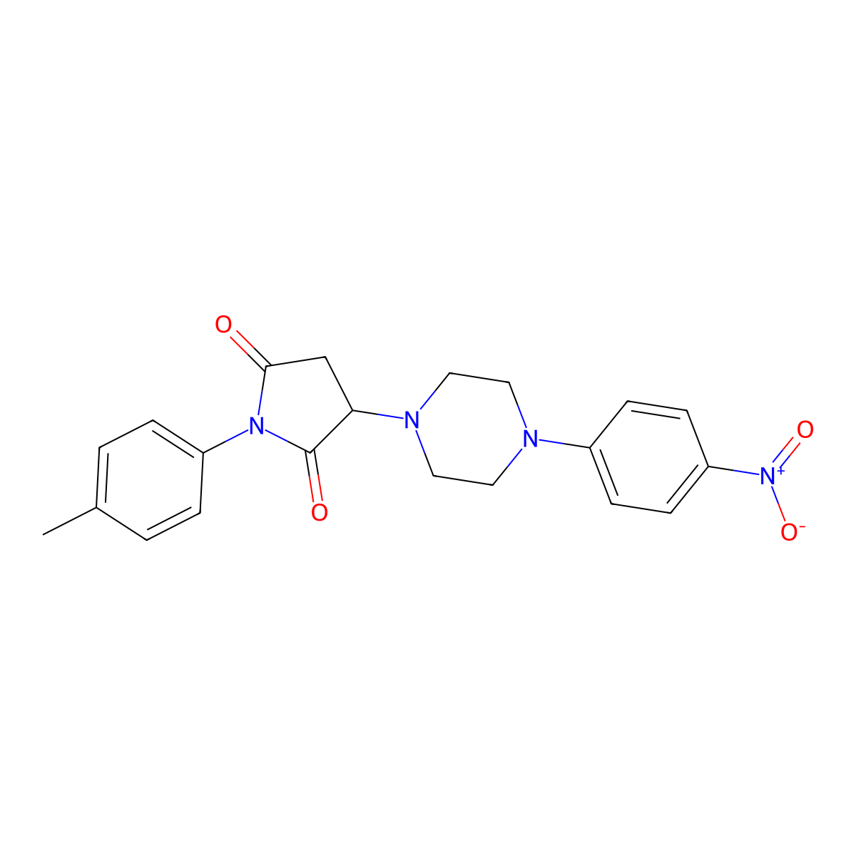 3-(4-{4-Nitrophenyl}-1-piperazinyl)-1-(4-methylphenyl)-2,5-pyrrolidinedione molecular structure, CAS 401649-39-6