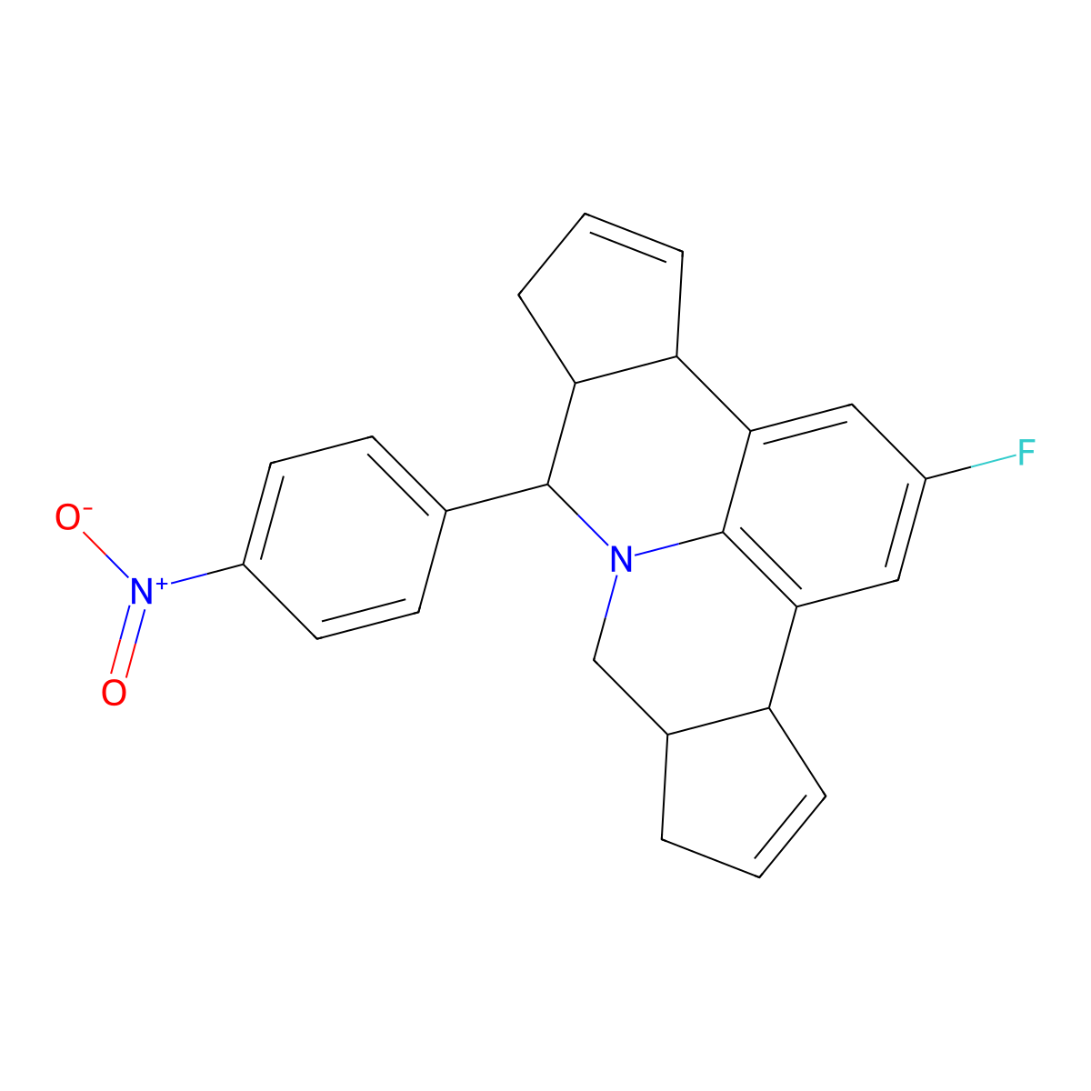2-Fluoro-7-{4-nitrophenyl}-3b,6,6a,7,9,9a,10,12a-octahydrocyclopenta[c]cyclopenta[4,5]pyrido[3,2,1-ij]quinoline molecular structure, CAS 401651-03-4