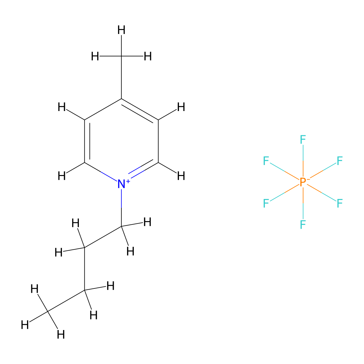 1-Butyl-4-methylpyridinium hexafluorophosphate molecular structure, CAS 401788-99-6