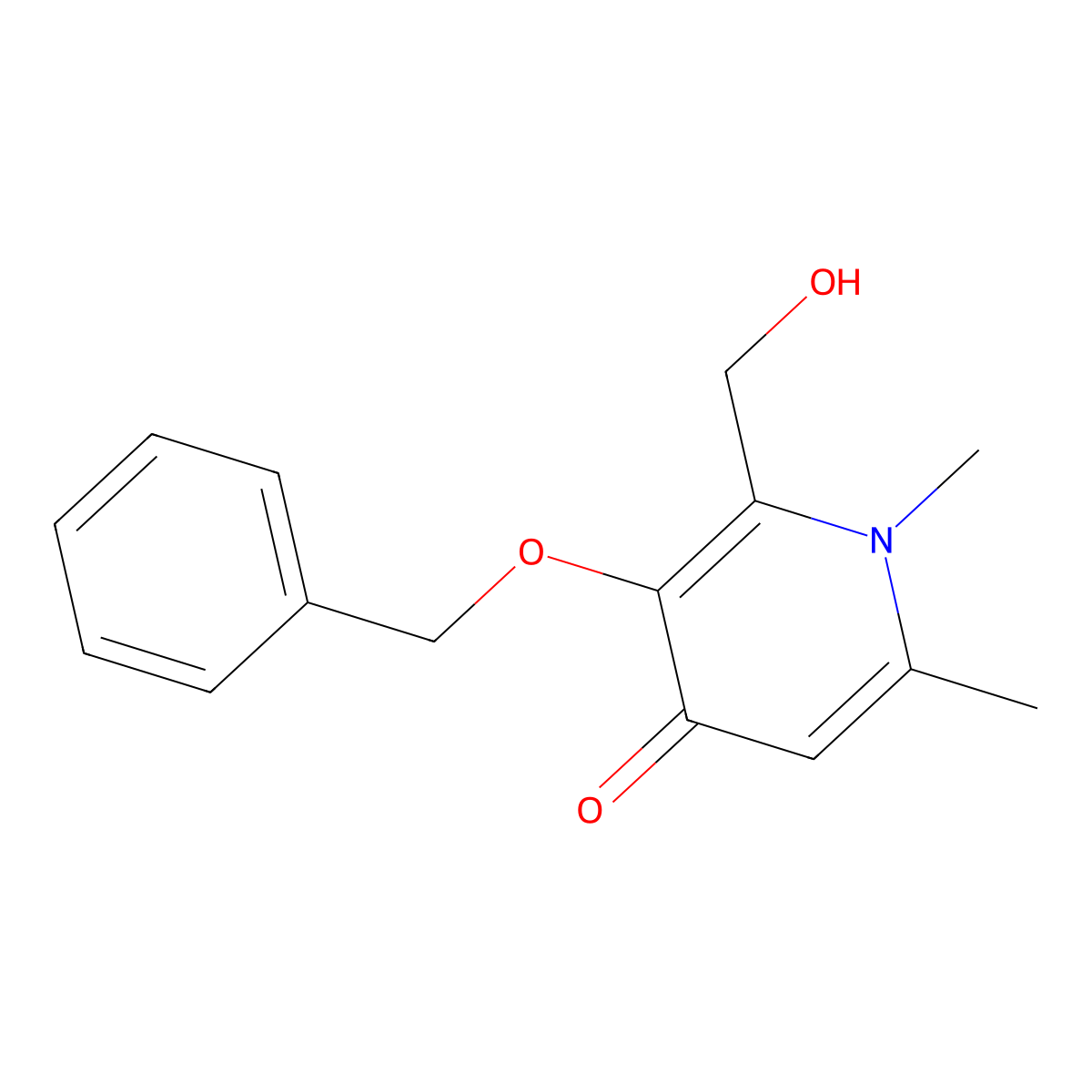 3-(benzyloxy)-2-(hydroxymethyl)-1,6-dimethylpyridin-4(1H)-one molecular structure, CAS 401792-00-5