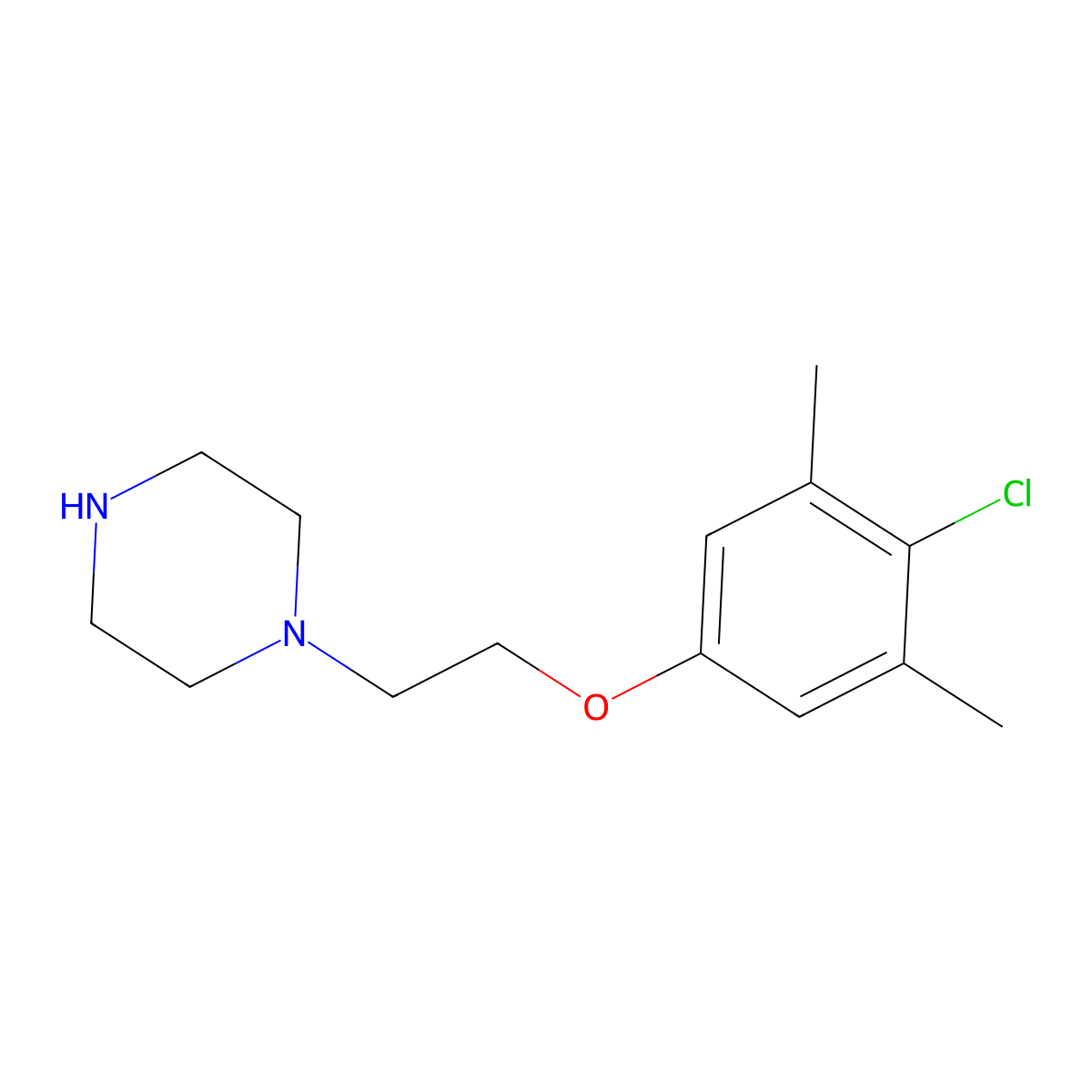 1-[2-(4-Chloro-3,5-dimethyl-phenoxy)-ethyl]-piperazine molecular structure, CAS 401801-56-7