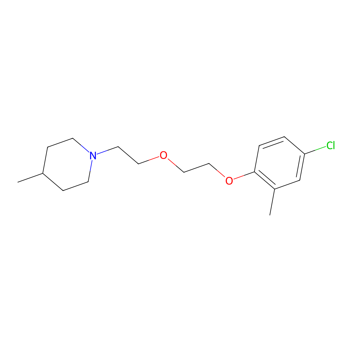 1-[2-[2-(4-Chloro-2-methylphenoxy)ethoxy]ethyl]-4-methylpiperidine molecular structure, CAS 401809-23-2