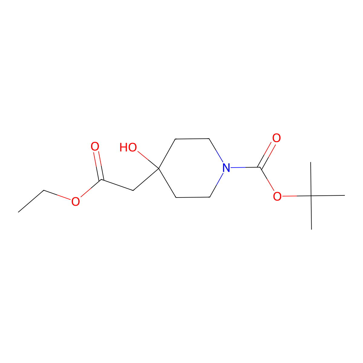 Tert-butyl 4-(2-ethoxy-2-oxoethyl)-4-hydroxypiperidine-1-carboxylate molecular structure, CAS 401811-97-0