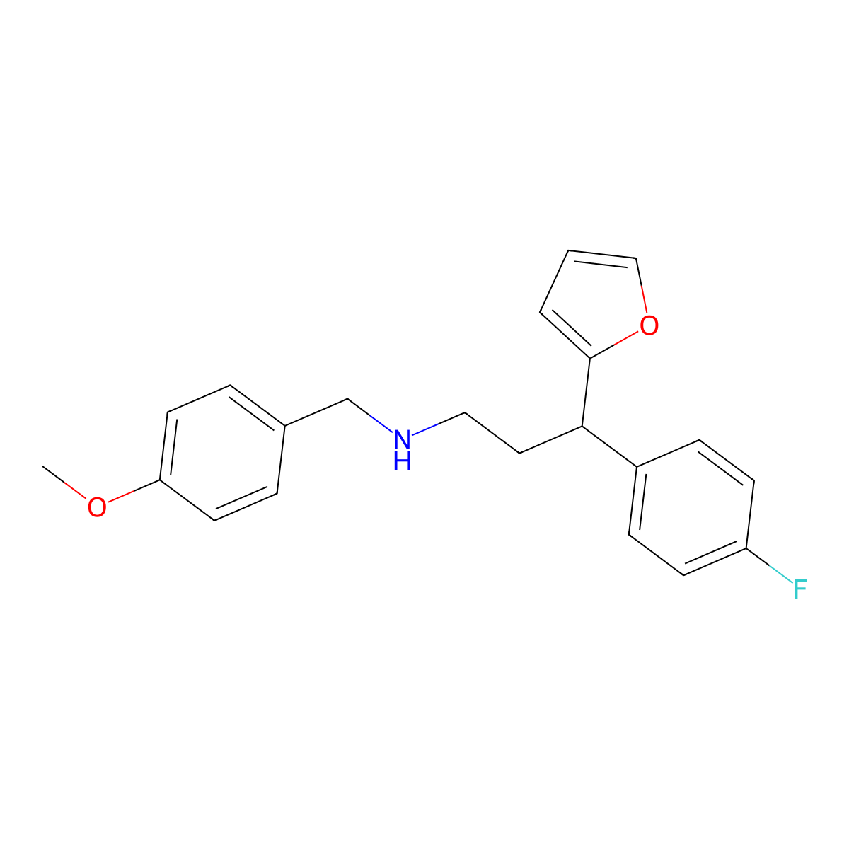 3-(4-fluorophenyl)-3-(furan-2-yl)-N-(4-methoxybenzyl)propan-1-amine molecular structure, CAS 401814-14-0