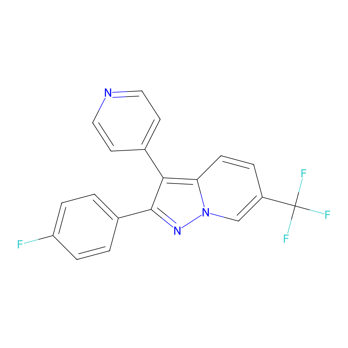 2-(4-Fluorophenyl)-3-(pyridin-4-yl)-6-(trifluoromethyl)pyrazolo[1,5-a]pyridine molecular structure, CAS 401815-92-7