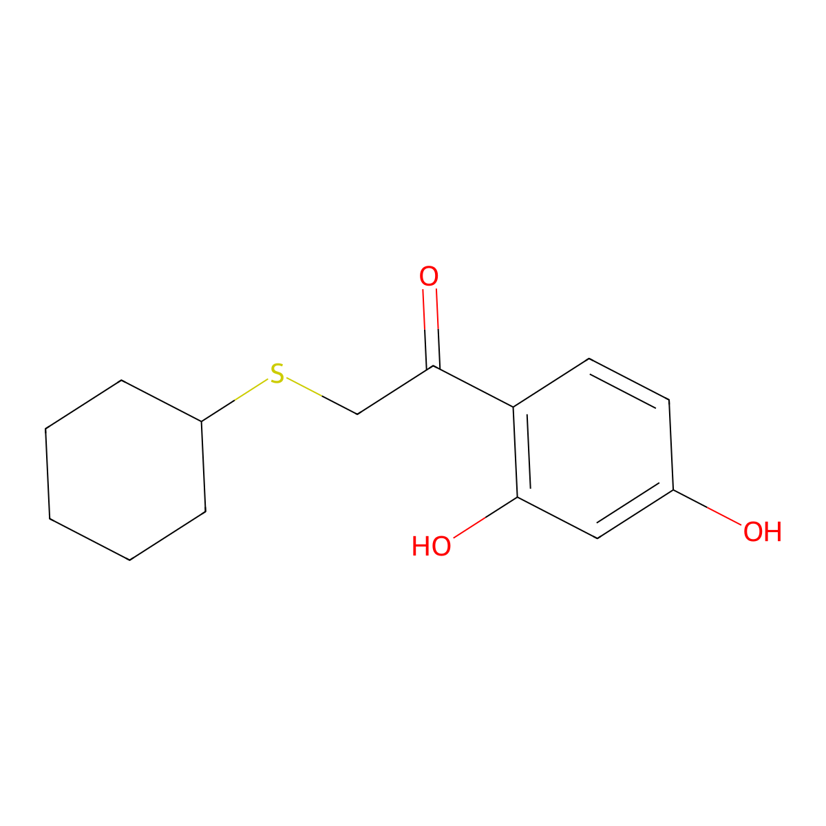 2-(Cyclohexylthio)-1-(2,4-dihydroxyphenyl)ethanone molecular structure, CAS 401819-93-0