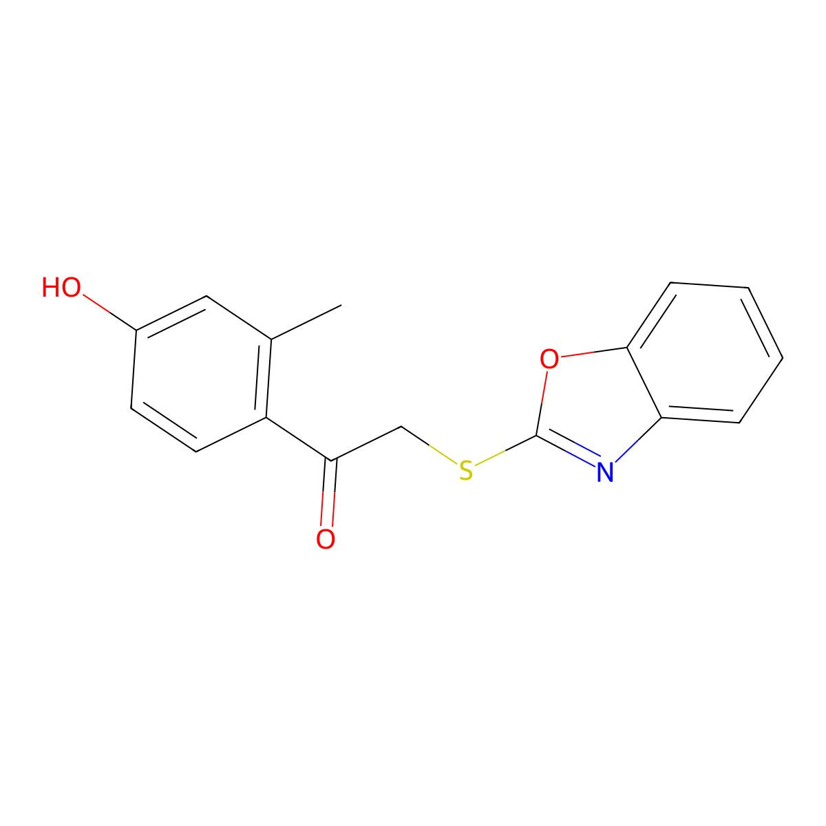 2-(1,3-Benzoxazol-2-ylthio)-1-(4-hydroxy-2-methylphenyl)ethanone molecular structure, CAS 401819-95-2