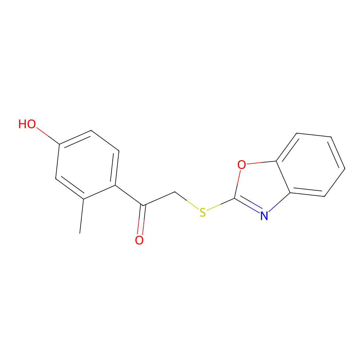 2-(1,3-Benzoxazol-2-ylthio)-1-(4-hydroxy-2-methylphenyl)ethanone molecular structure, CAS 401819-95-2
